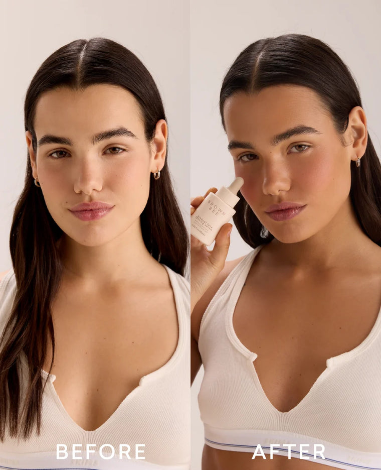 Before and after using Brown Bee Gradual Face Tanning Serum
