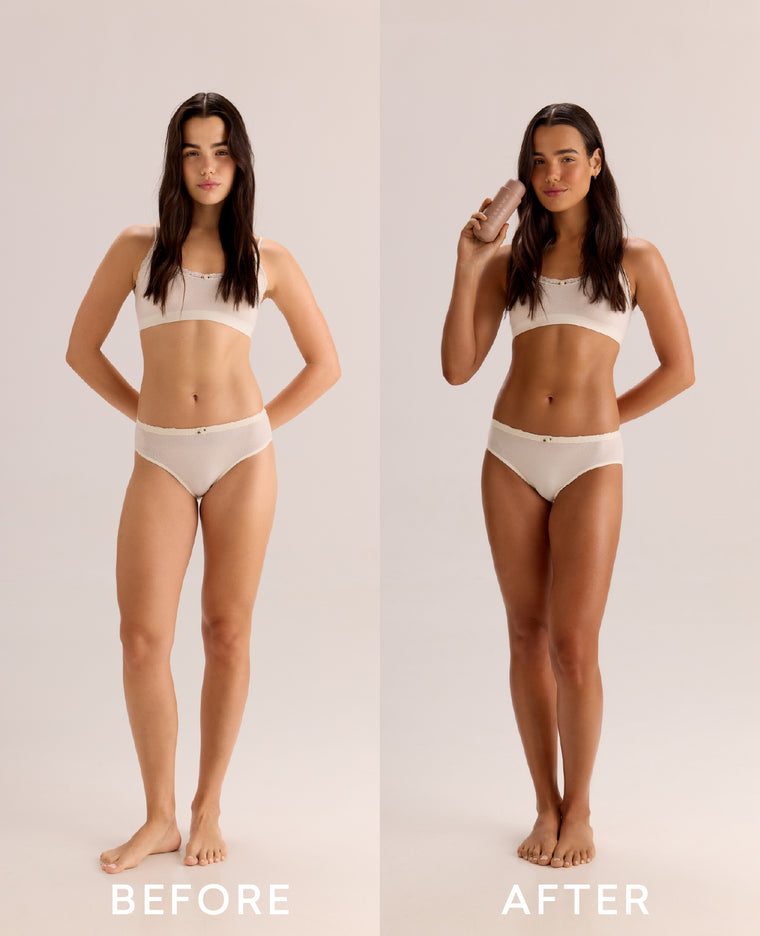 Before and after using Brown Bee Gradual Tan Daily Moisturizer
