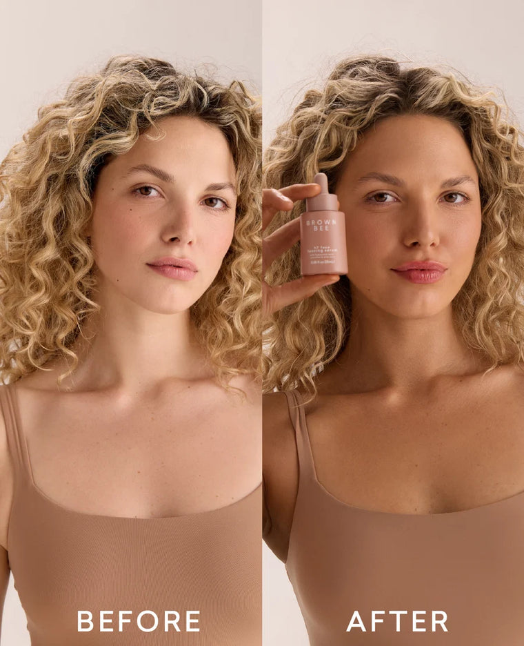 Before and after using Brown Bee H7 Face Tanning Serum